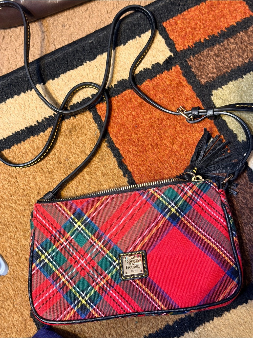 Dooney & Bourke Red Tartan Crossbody with Black Leather Trim